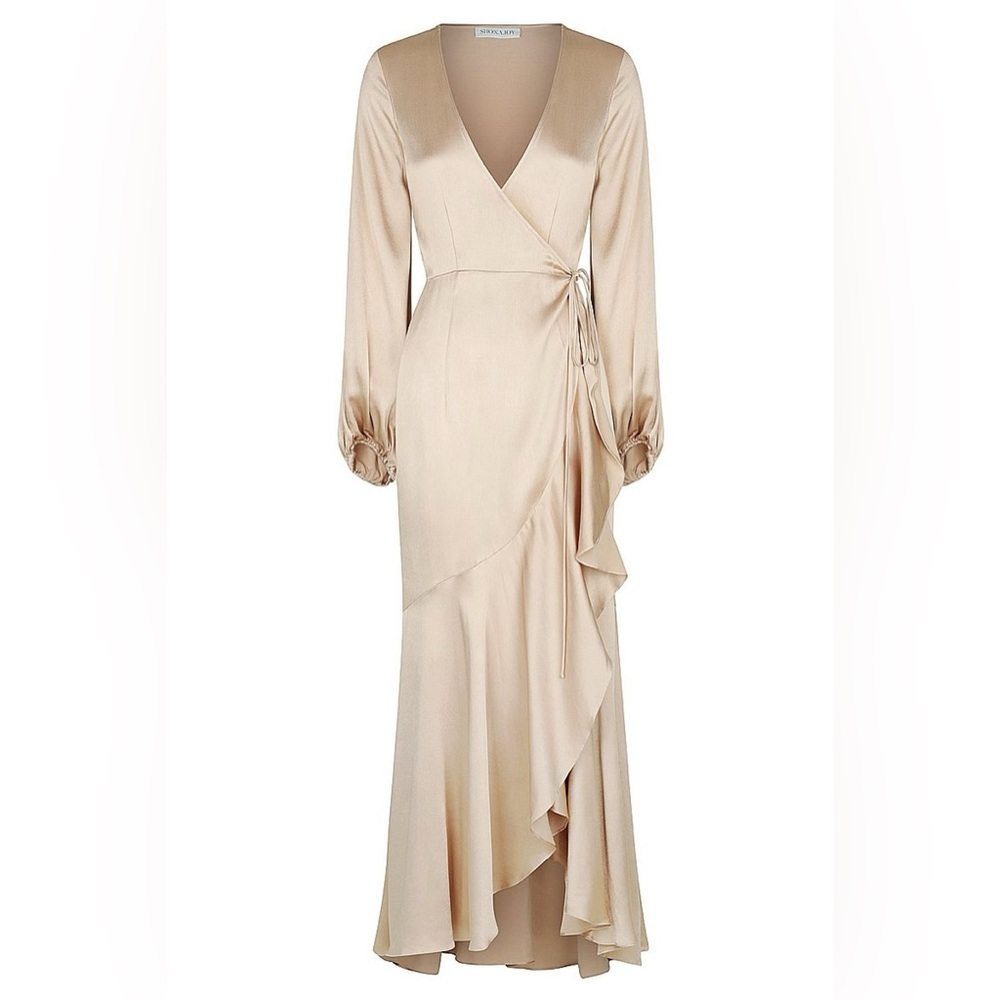 Shona Joy Champagne/Gold Satin Wrap Dress